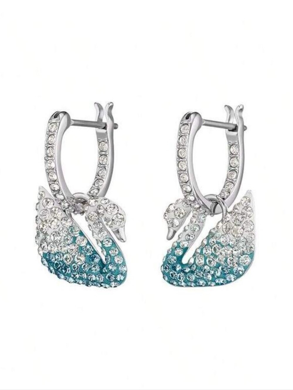 Swarovski Blue and Clear Crystal Swan Hoop Earrings - New 5512577